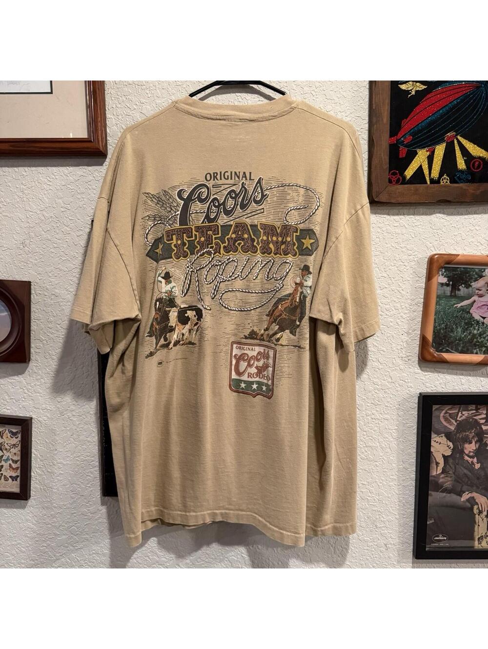 Vintage 90s RARE Coors Rodeo Team Cattle Roping Brown Men’s Shirt Size 2XL